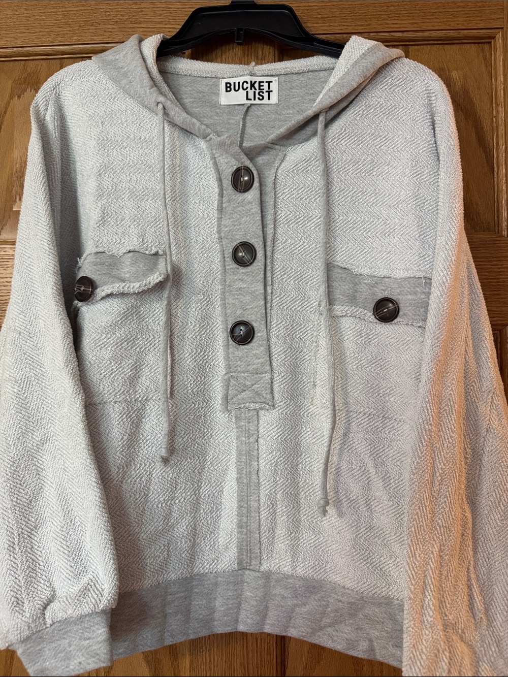 BUCKETLIST Women’s Light Gray Half Button Hoodie Sweater with Button Placket S